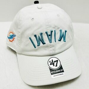 '47 Brand Miami Dolphins Upside Script Clean Up Hat Cap‎ Adjustable White NFL
